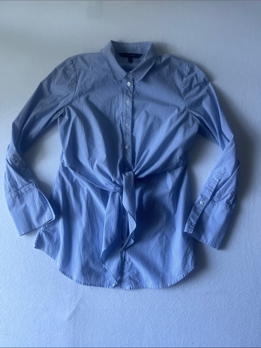 White House Black Market Blue Stripe Tie-Front Button Down Shirt